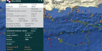 Container Ship Vela Nova Struck by Missile in Gulf of Oman off Pakistan
