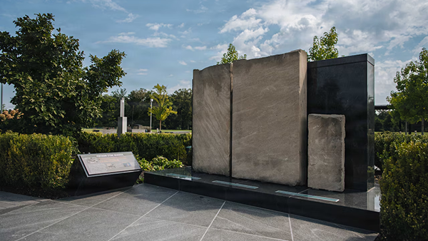 Stones recovered from the Pentagon after the 9/11 terrorist attack stand in a memorial at the National Museum of the United States Army's Warriors' Plaza at Fort Belvoir, Va. in August.