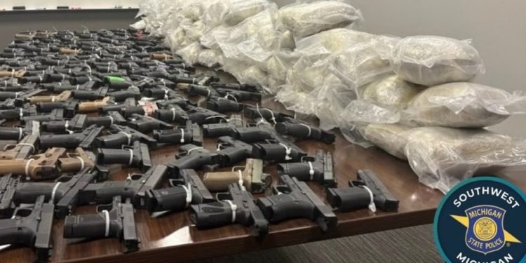 Michigan semi stop uncovers 368 pounds of suspected heroin and 174 handguns