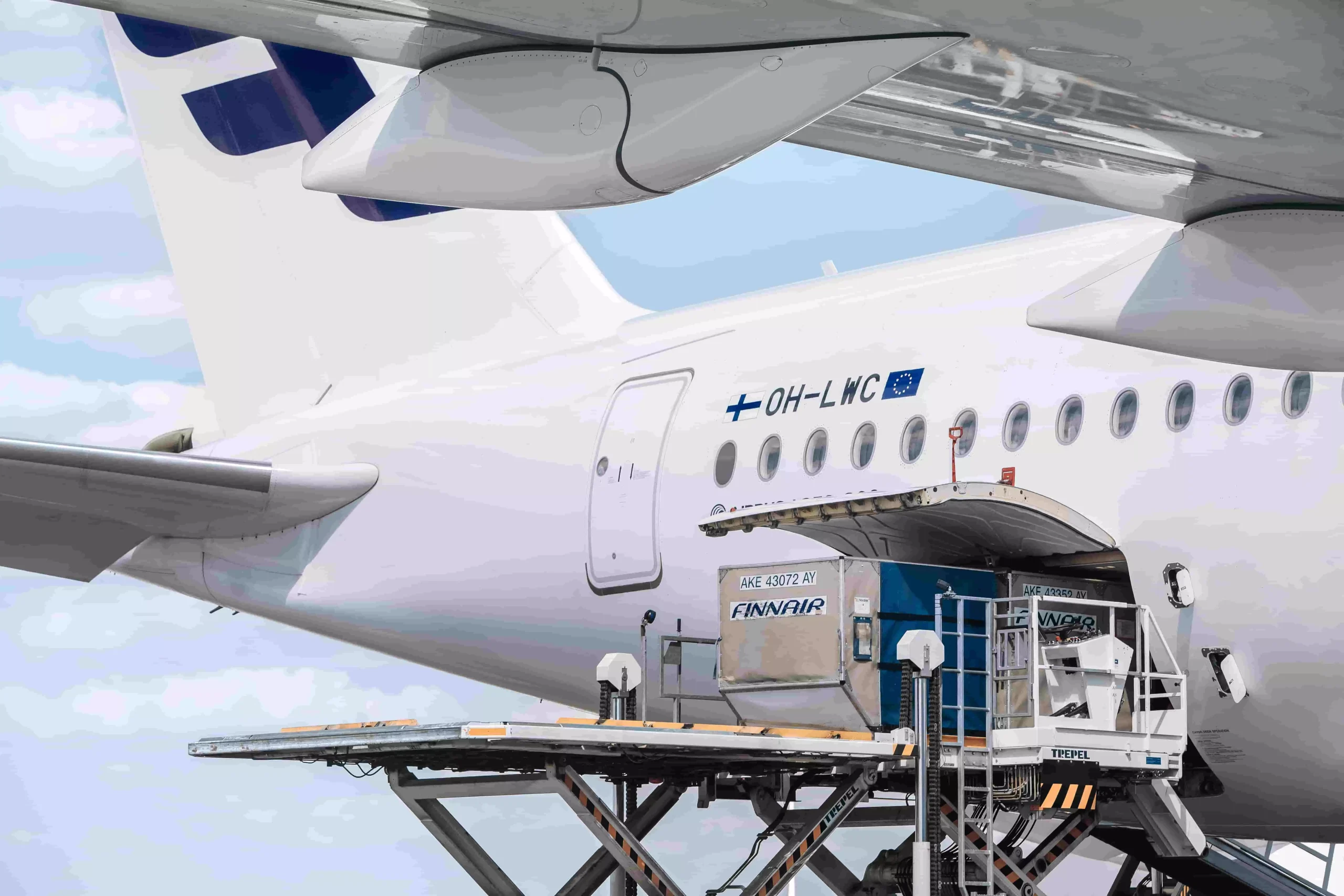 Cargo loading operations on a Finnair Airbus A350