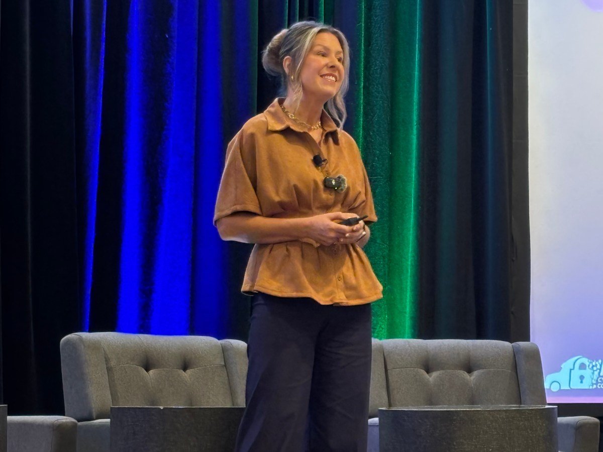 Melanie Padron addresses the NMFTA cybersecurity conference.