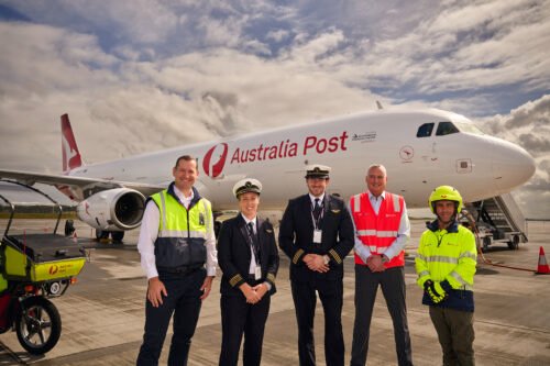 Qantas Freight and Australia Post welcome the first Airbus A321P2F freighter at Western Sydney