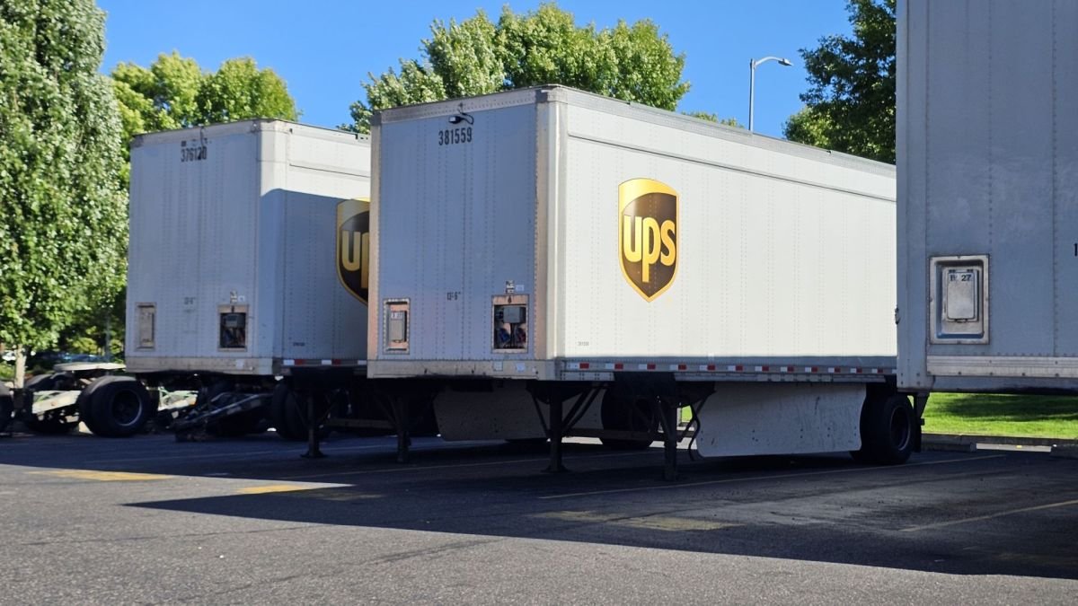 UPS trailers parked at a sorting center in Portland, Oregon